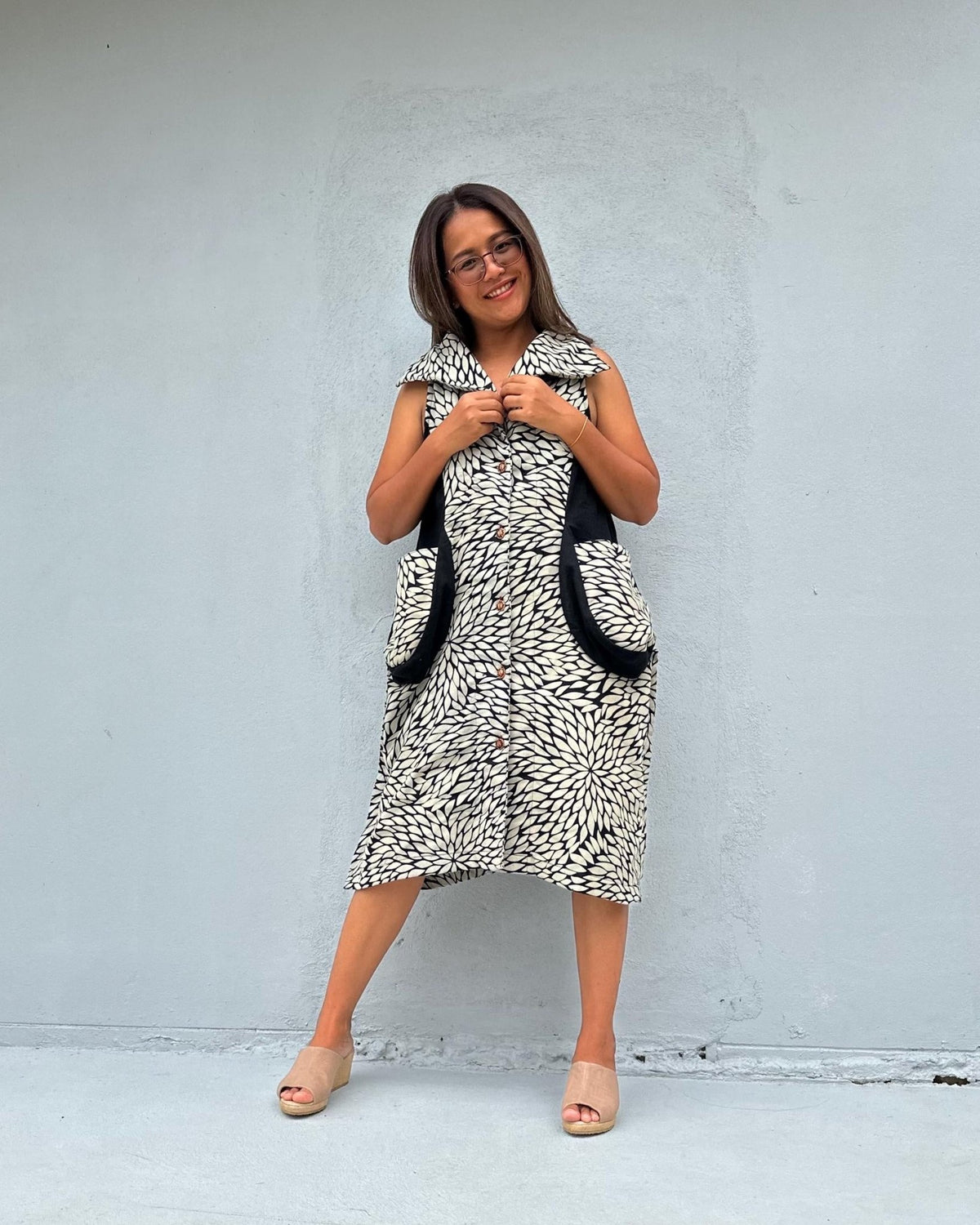 Kaia Chrysanthemum Fleece Lined Dress in Cream-KM-16-Mala Handworks