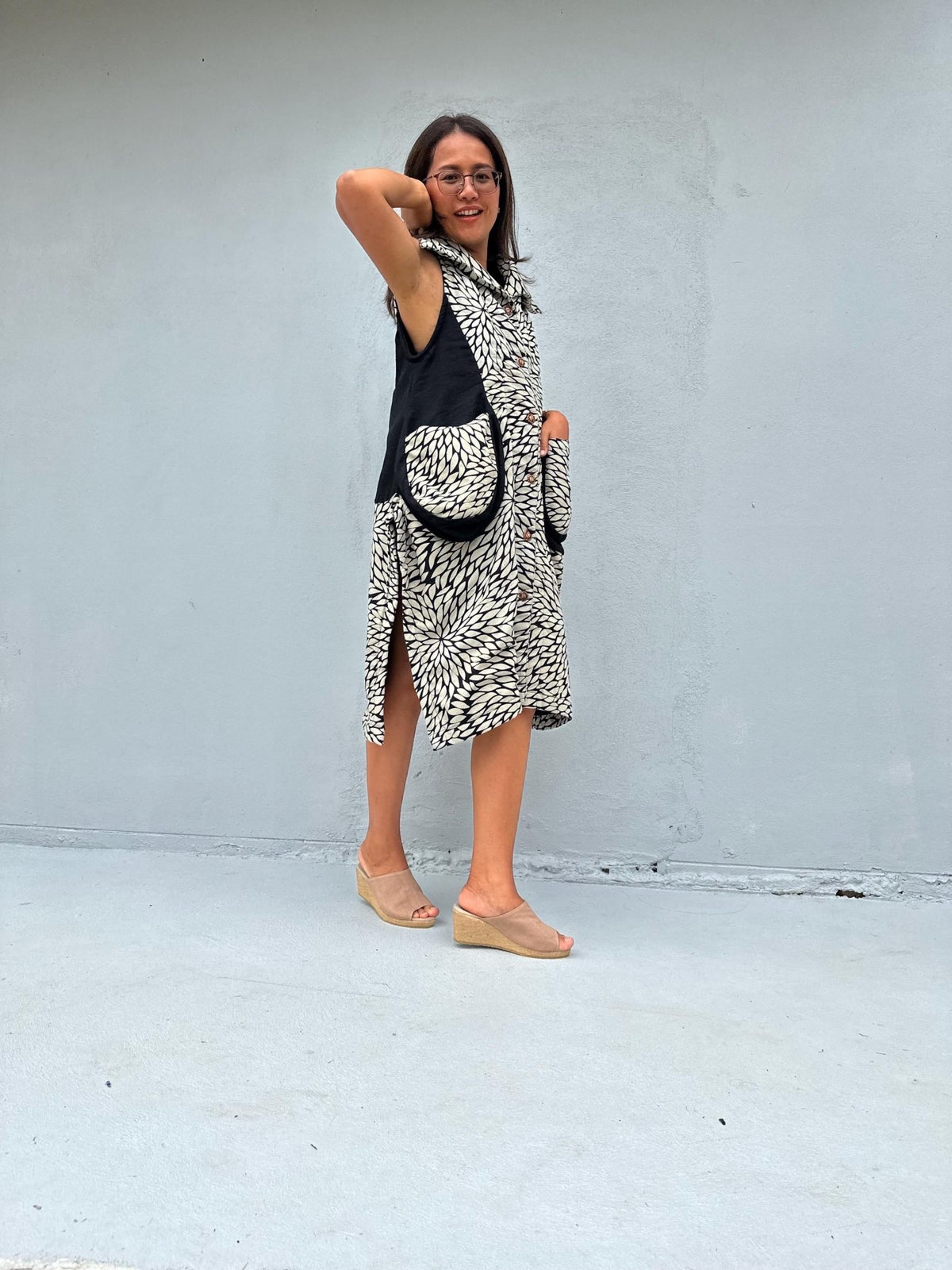 Kaia Chrysanthemum Fleece Lined Dress in Cream-KM-16-Mala Handworks