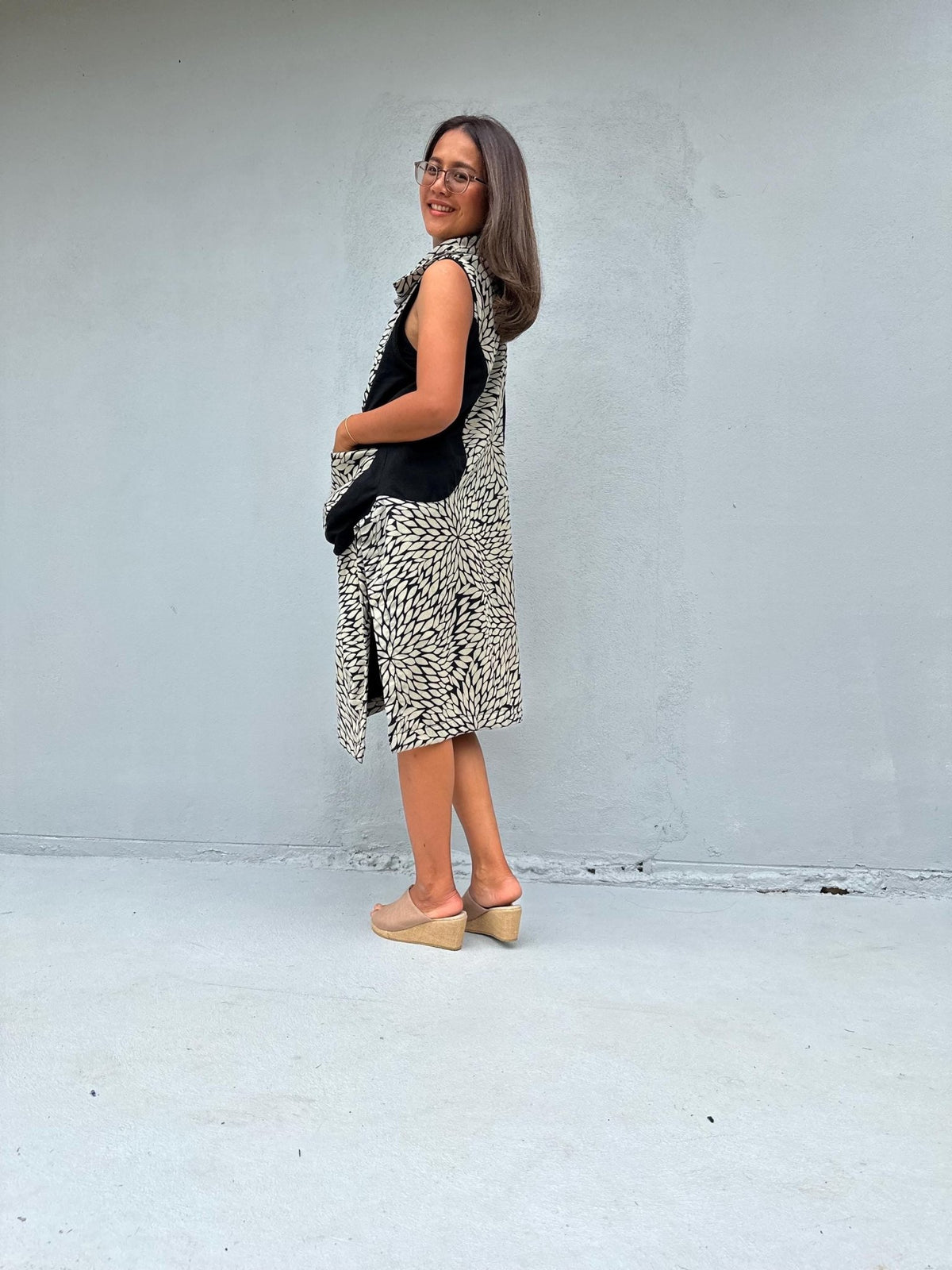 Kaia Chrysanthemum Fleece Lined Dress in Cream-KM-16-Mala Handworks