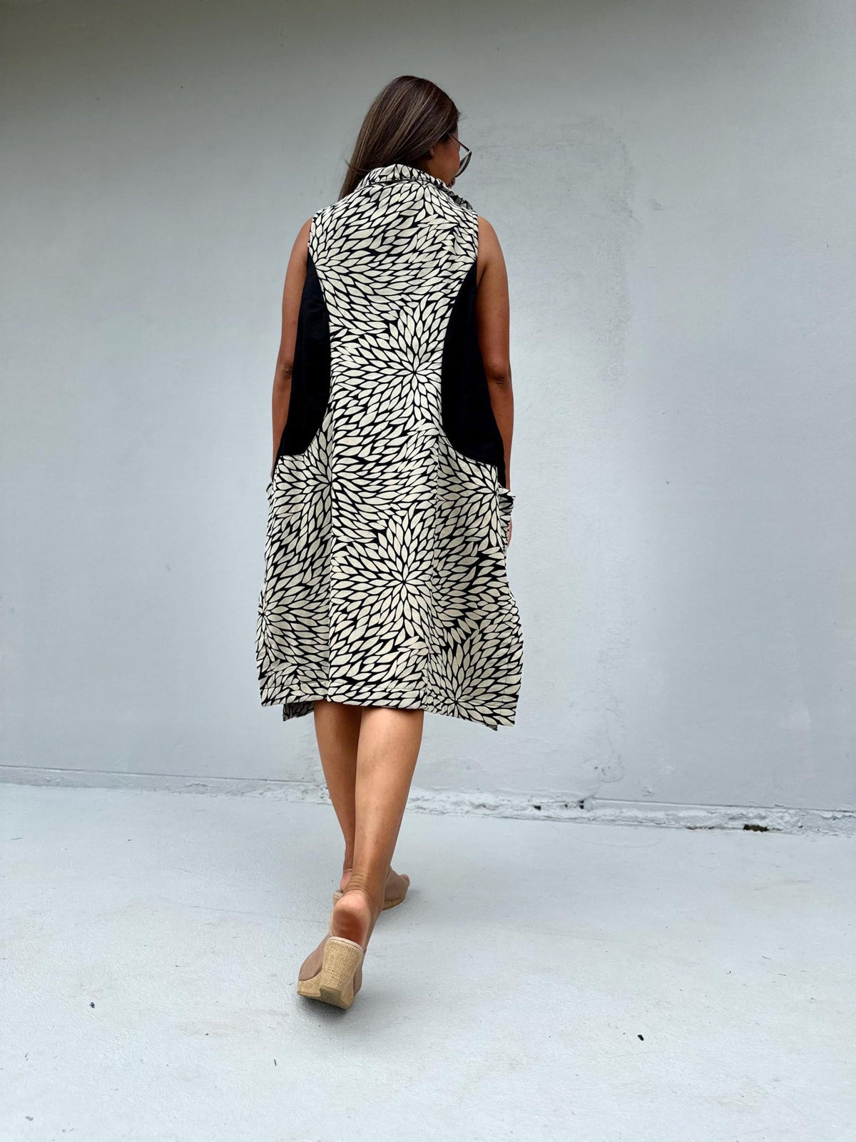 Kaia Chrysanthemum Fleece Lined Dress in Cream-KM-16-Mala Handworks