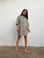 Kaia Chrysanthemum Shirt Dress in Black & Cream-KM-3-Mala Handworks