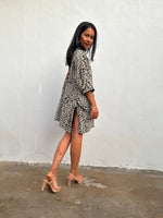 Kaia Chrysanthemum Shirt Dress in Black & Cream-KM-3-Mala Handworks