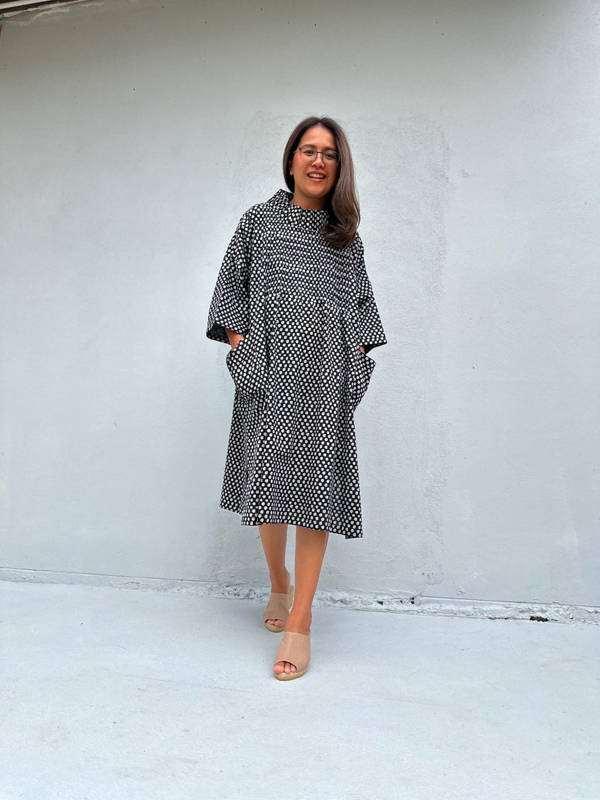 Kaia Coin Dot Shift Dress in Black & Cream-KM-12-Mala Handworks