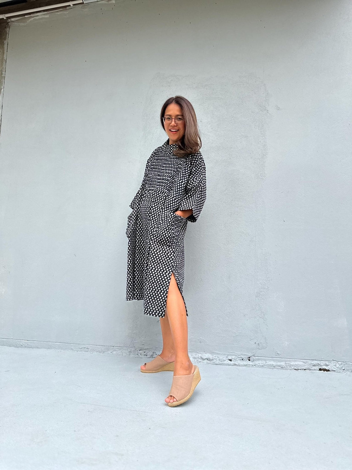 Kaia Coin Dot Shift Dress in Black & Cream-KM-12-Mala Handworks