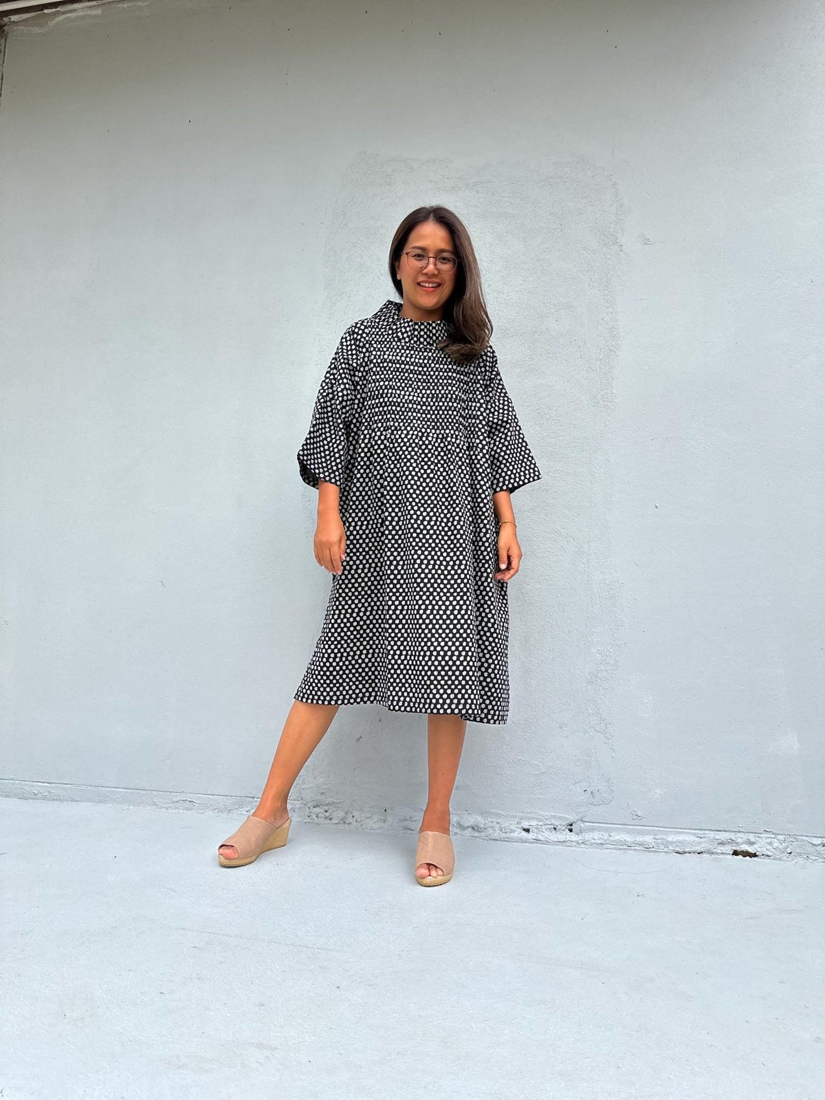 Kaia Coin Dot Shift Dress in Black & Cream-KM-12-Mala Handworks