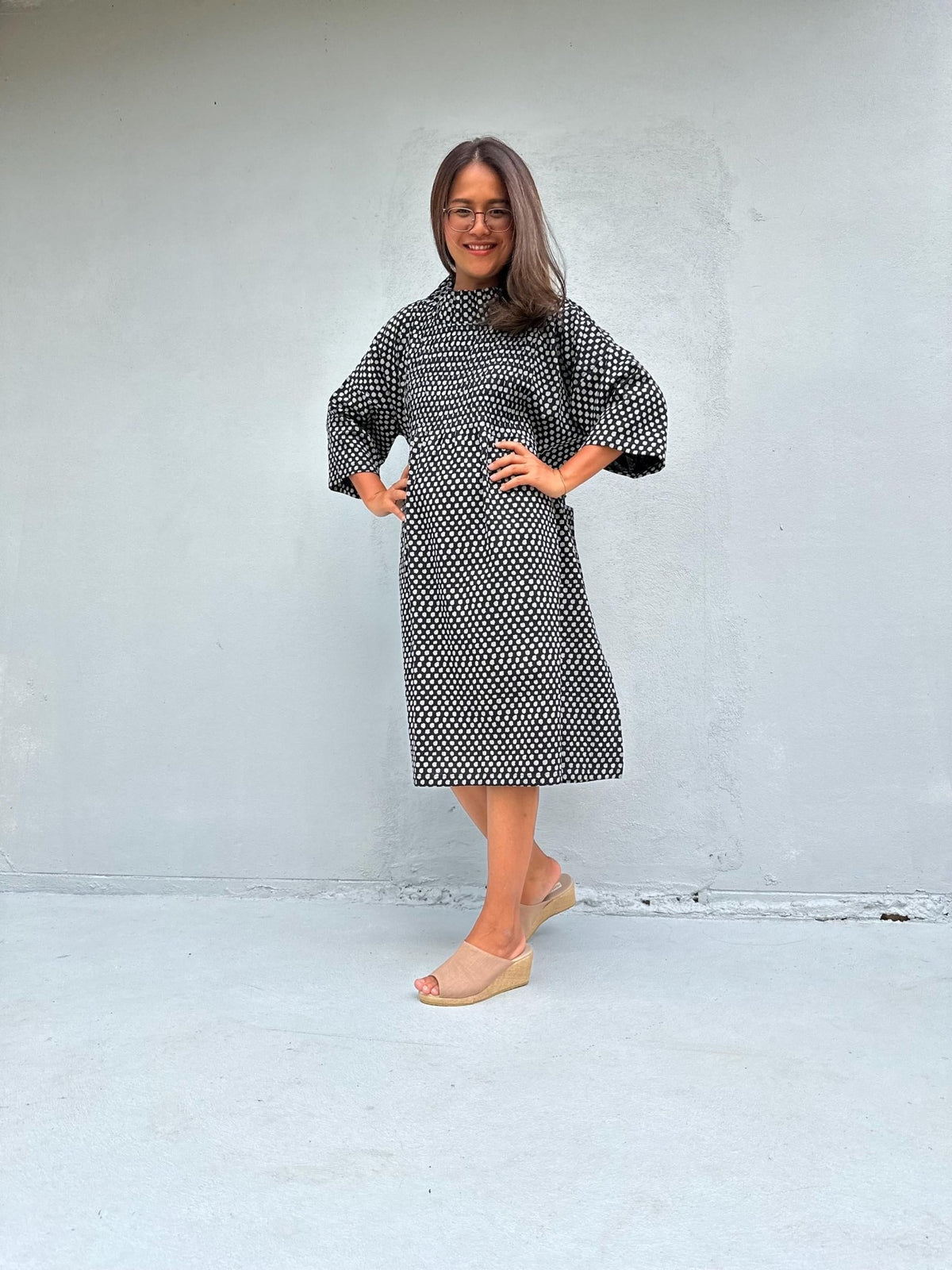 Kaia Coin Dot Shift Dress in Black & Cream-KM-12-Mala Handworks