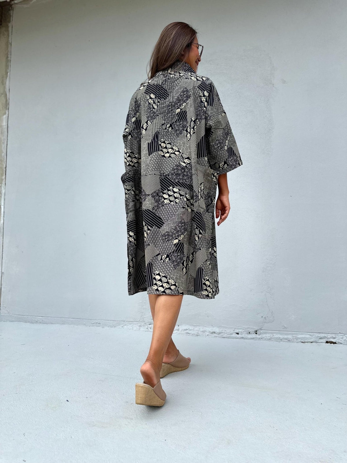 Kaia Collage Shift Dress in Gray & Black-KM-10-Mala Handworks