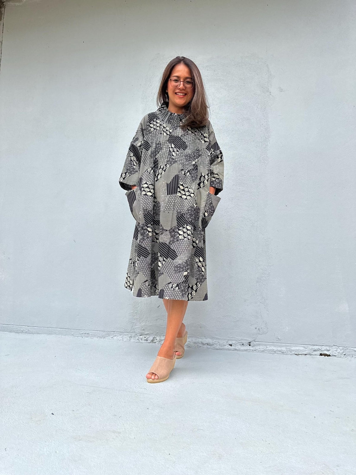 Kaia Collage Shift Dress in Gray & Black-KM-10-Mala Handworks