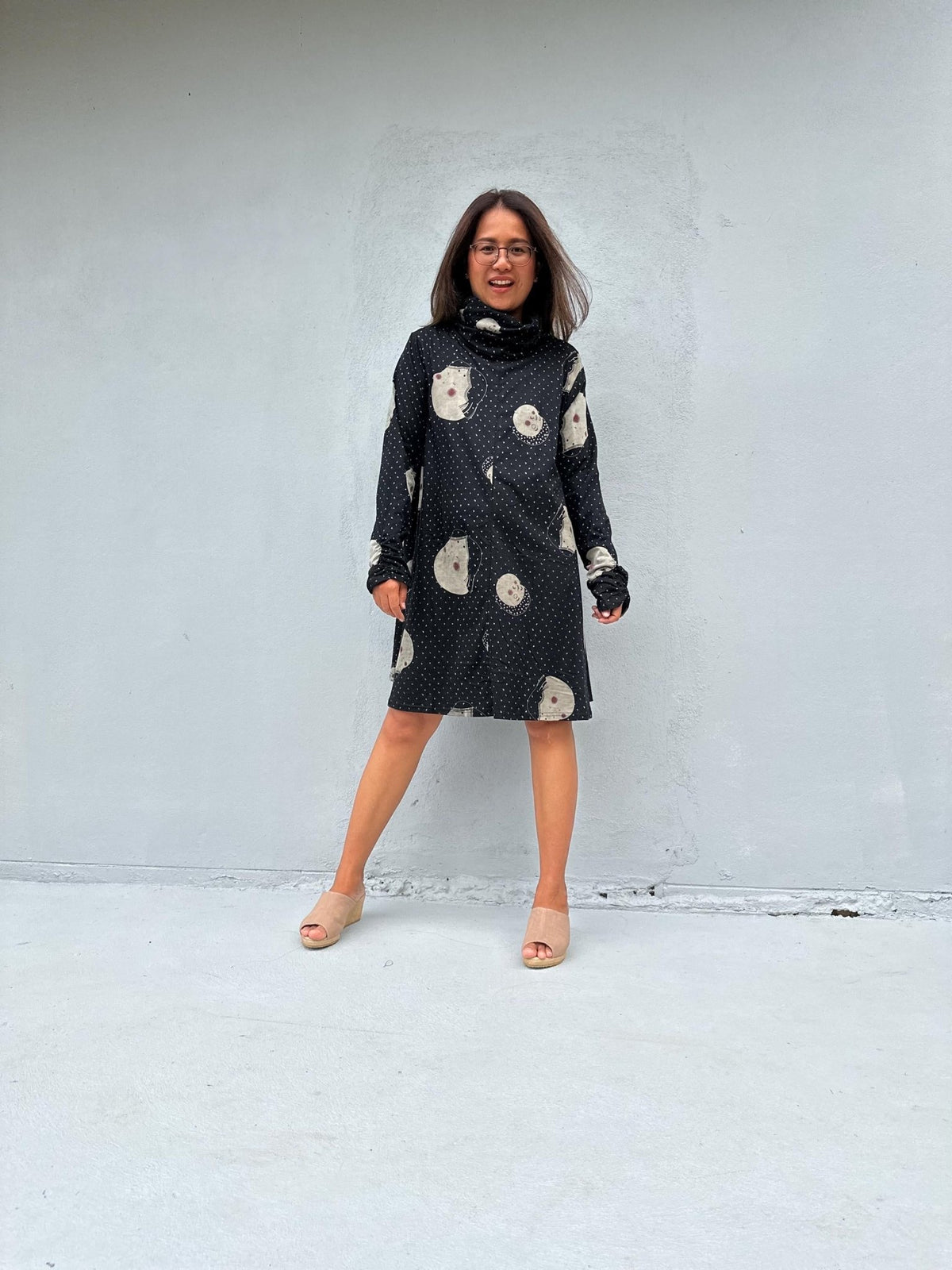 Kaia Dandelion Jersey Dress in Black & Cream-KM-15-Mala Handworks