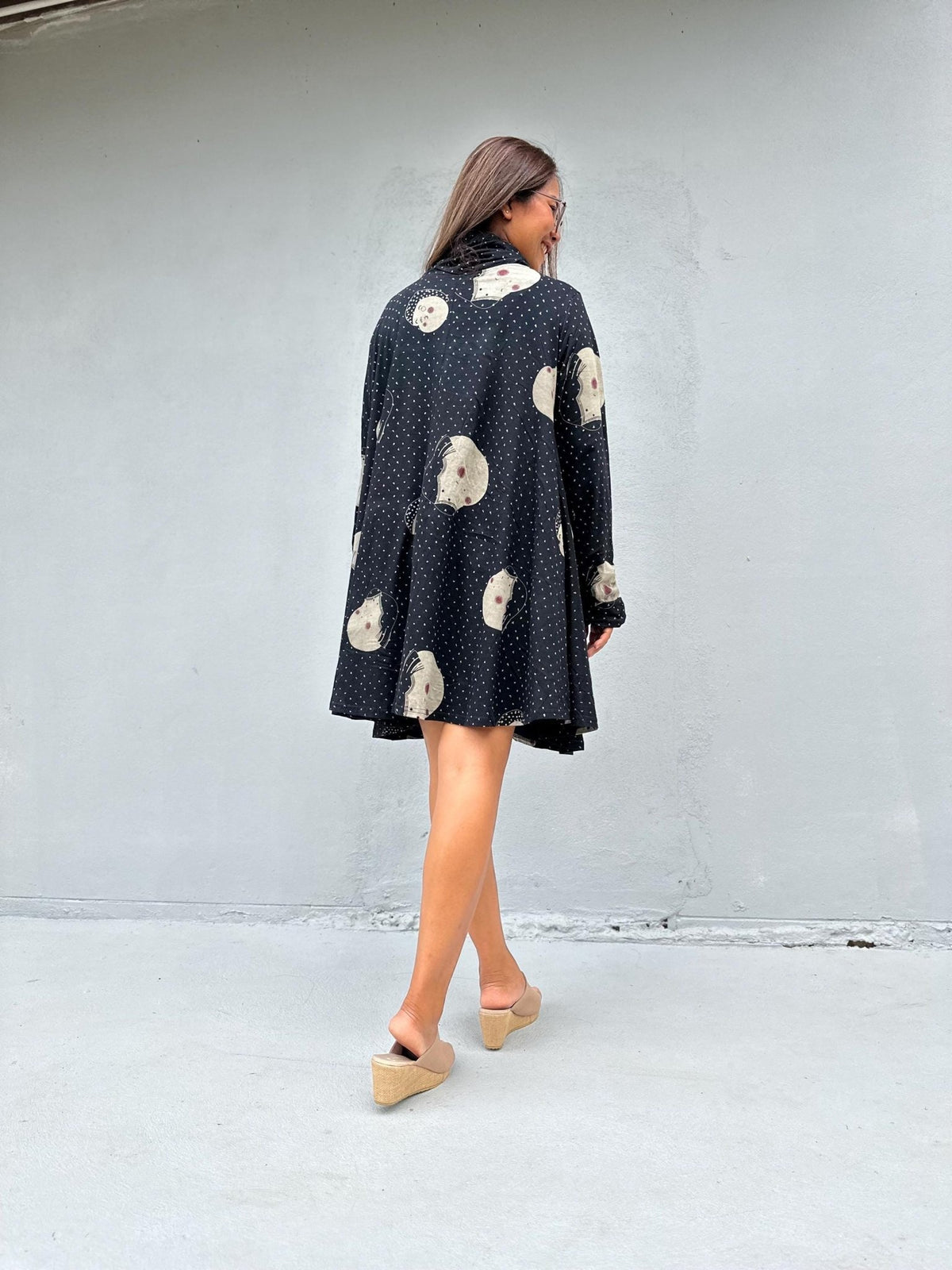Kaia Dandelion Jersey Dress in Black & Cream-KM-15-Mala Handworks