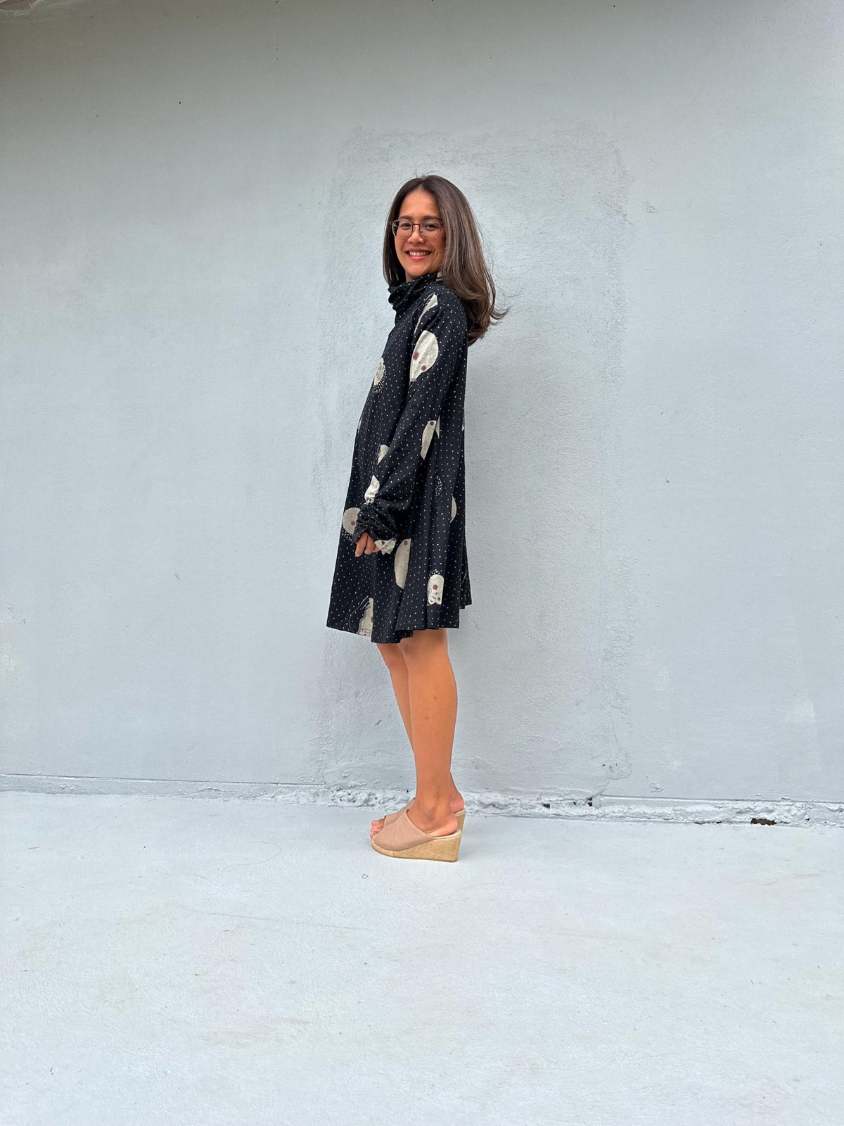 Kaia Dandelion Jersey Dress in Black & Cream-KM-15-Mala Handworks