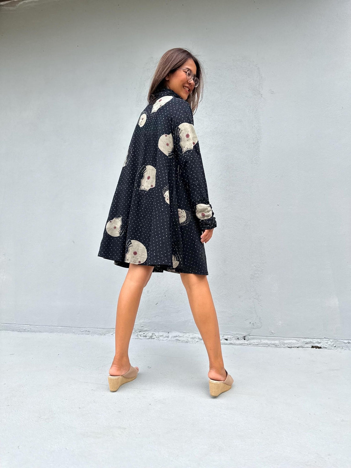 Kaia Dandelion Jersey Dress in Black & Cream-KM-15-Mala Handworks