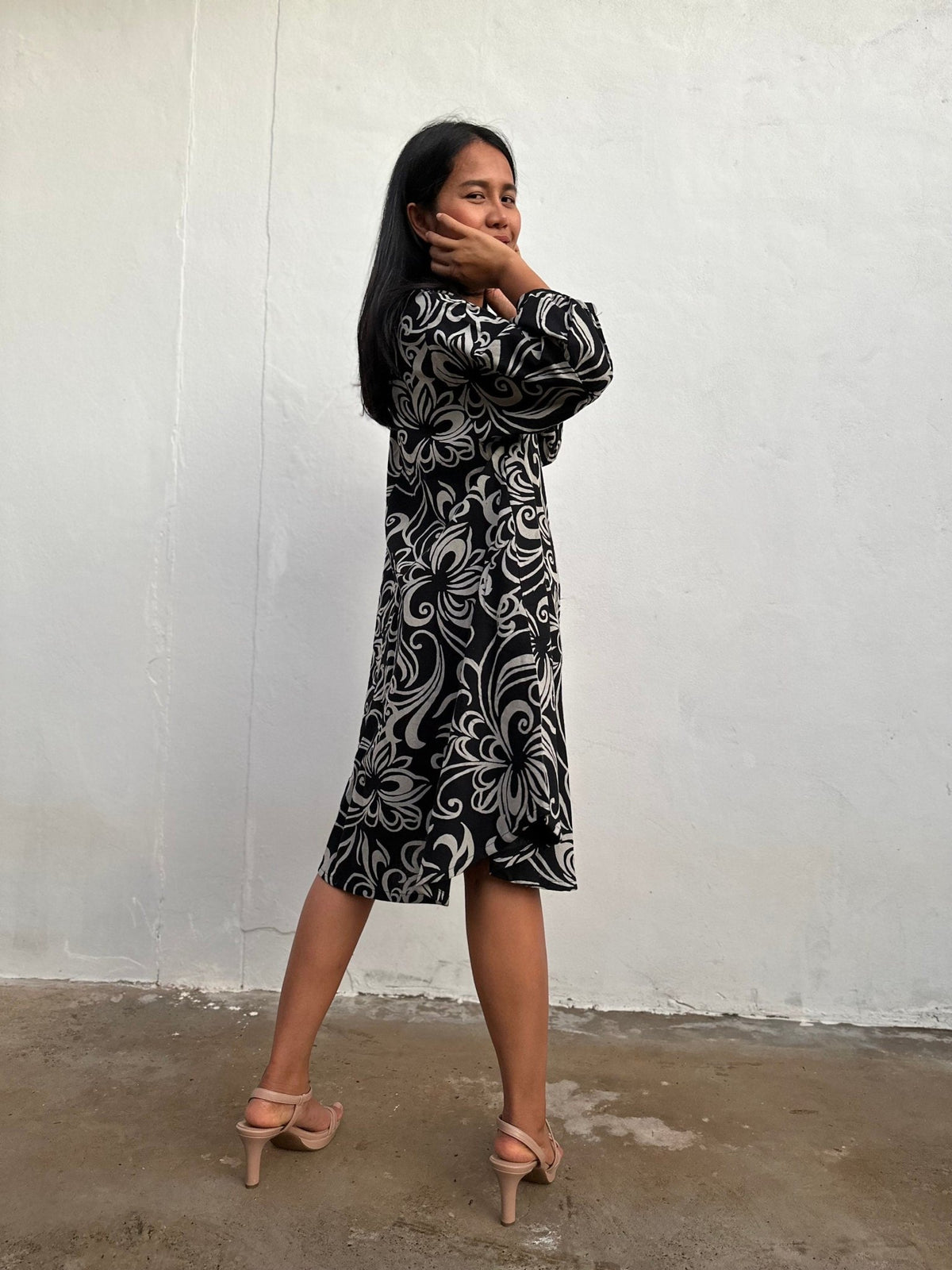 Kaia Filigree Dress in Black & Cream-KM-2-Mala Handworks