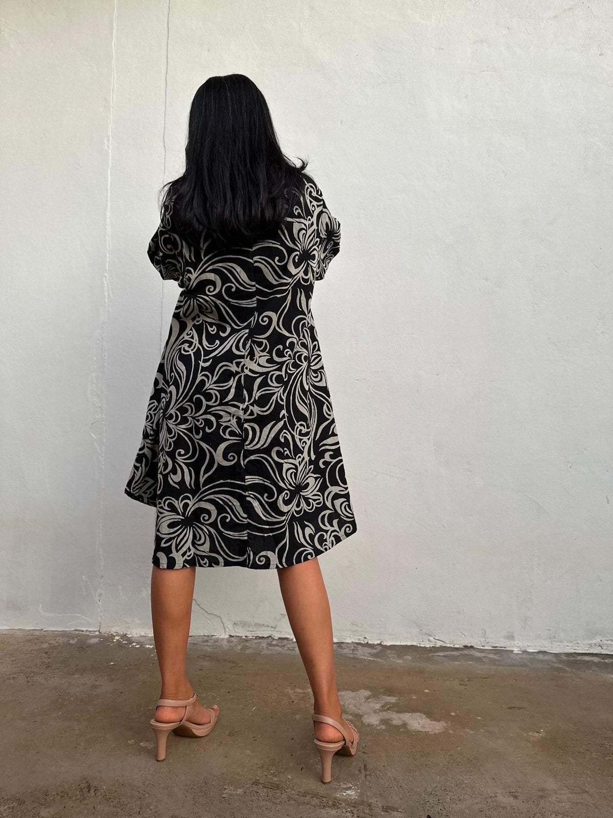 Kaia Filigree Dress in Black & Cream-KM-2-Mala Handworks