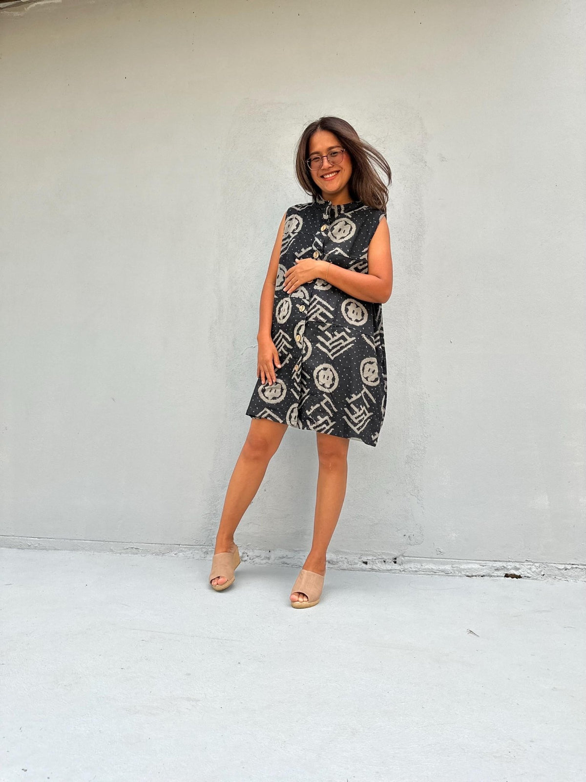 Kaia Glyph Sleeveless Dress in Black & Cream-KM-11-Mala Handworks