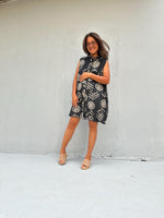 Kaia Glyph Sleeveless Dress in Black & Cream-KM-11-Mala Handworks