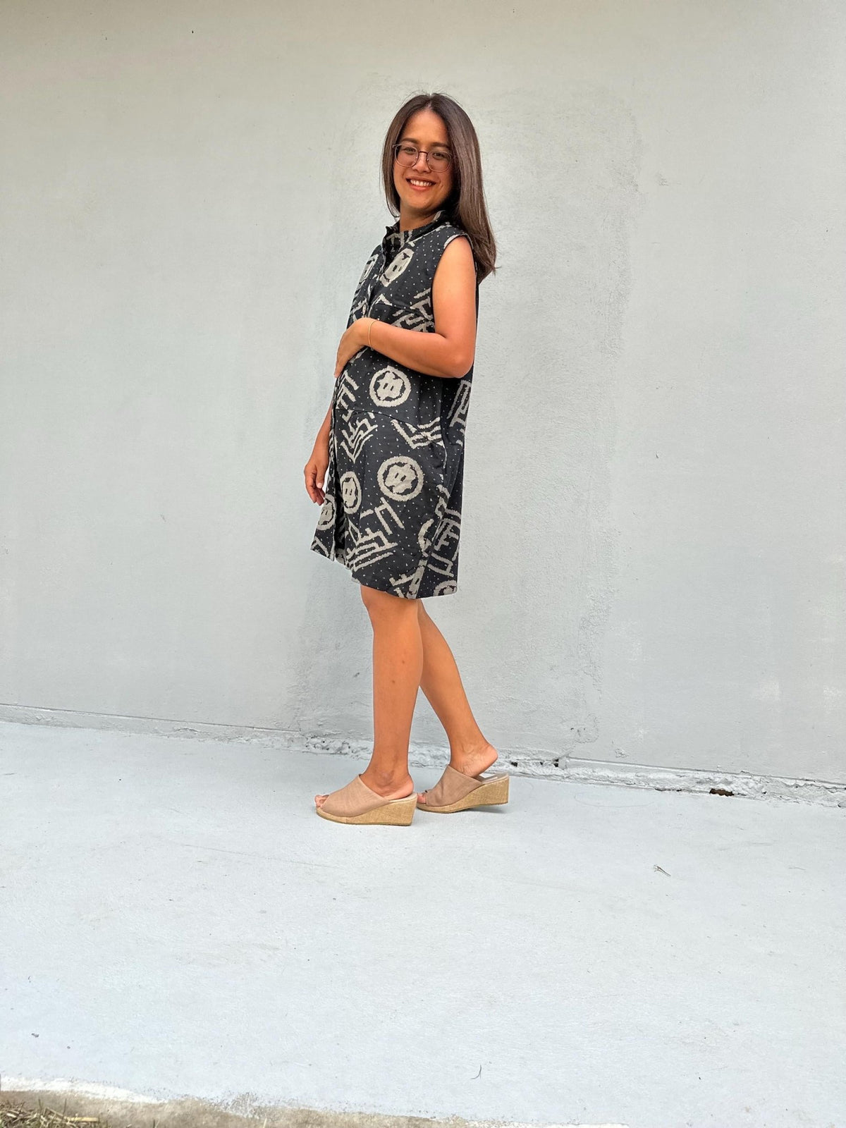 Kaia Glyph Sleeveless Dress in Black & Cream-KM-11-Mala Handworks