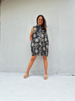 Kaia Glyph Sleeveless Dress in Black & Cream-KM-11-Mala Handworks