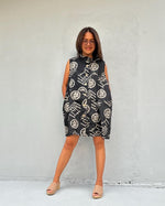 Kaia Glyph Sleeveless Dress in Black & Cream-KM-11-Mala Handworks