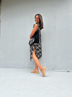 Kaia Posy Sleeveless Dress in Black & Cream-KM-6-Mala Handworks