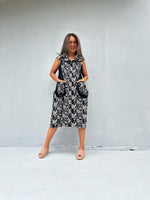 Kaia Posy Sleeveless Dress in Black & Cream-KM-6-Mala Handworks