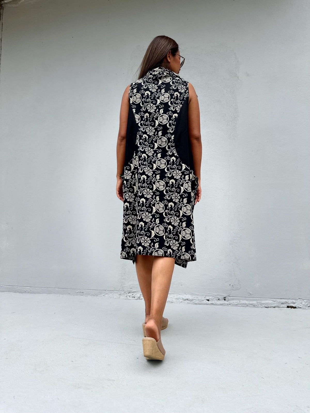 Kaia Posy Sleeveless Dress in Black & Cream-KM-6-Mala Handworks