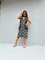Kaia Posy Sleeveless Dress in Black & Cream-KM-6-Mala Handworks