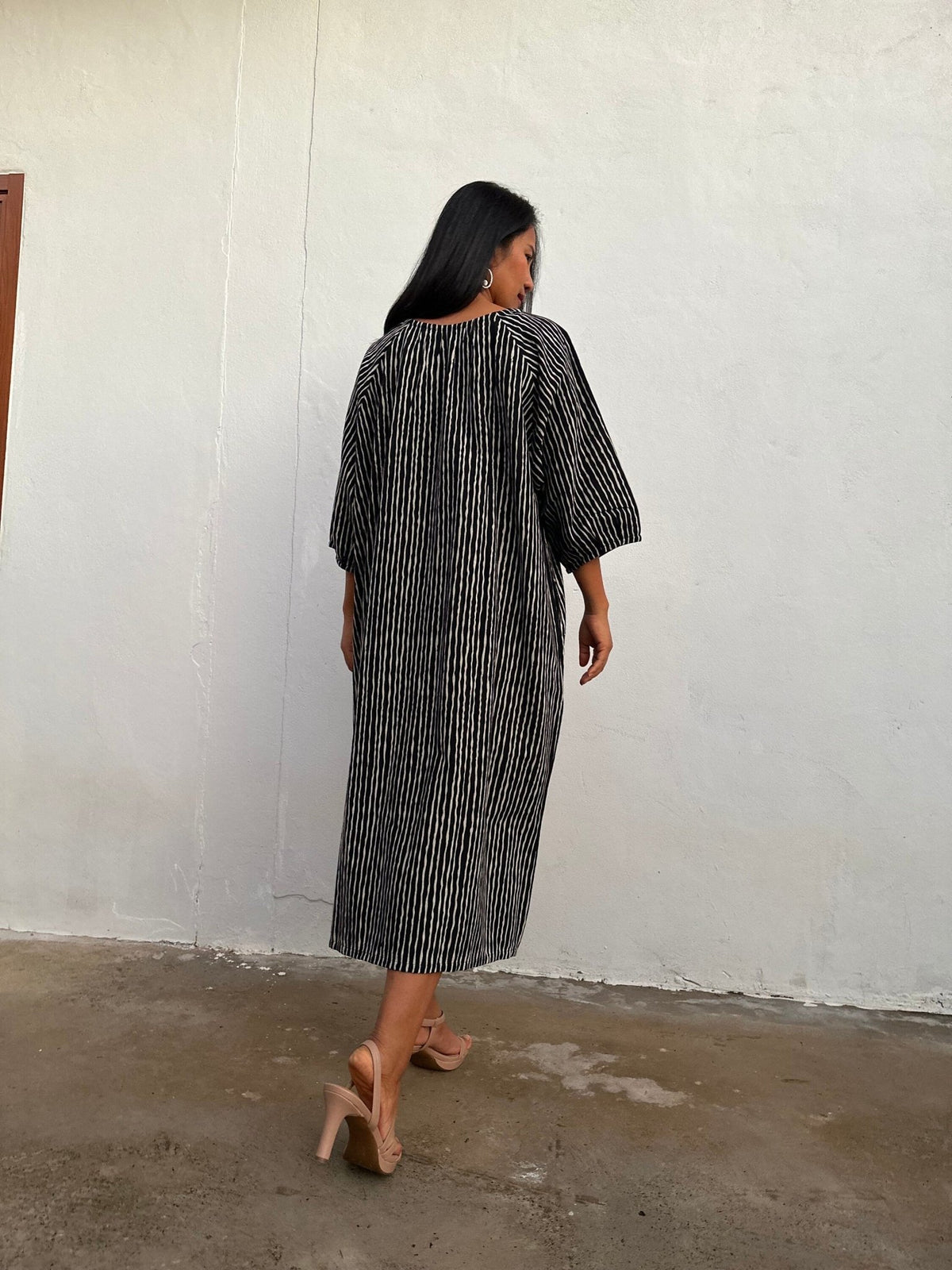 Kaia Reed Stripe Dress in Black & Cream-KM-1-Mala Handworks