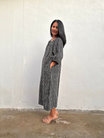 Kaia Reed Stripe Dress in Black & Cream-KM-1-Mala Handworks