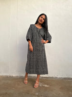 Kaia Reed Stripe Dress in Black & Cream-KM-1-Mala Handworks