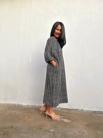 Kaia Reed Stripe Dress in Black & Cream-KM-1-Mala Handworks
