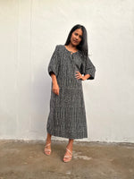 Kaia Reed Stripe Dress in Black & Cream-KM-1-Mala Handworks