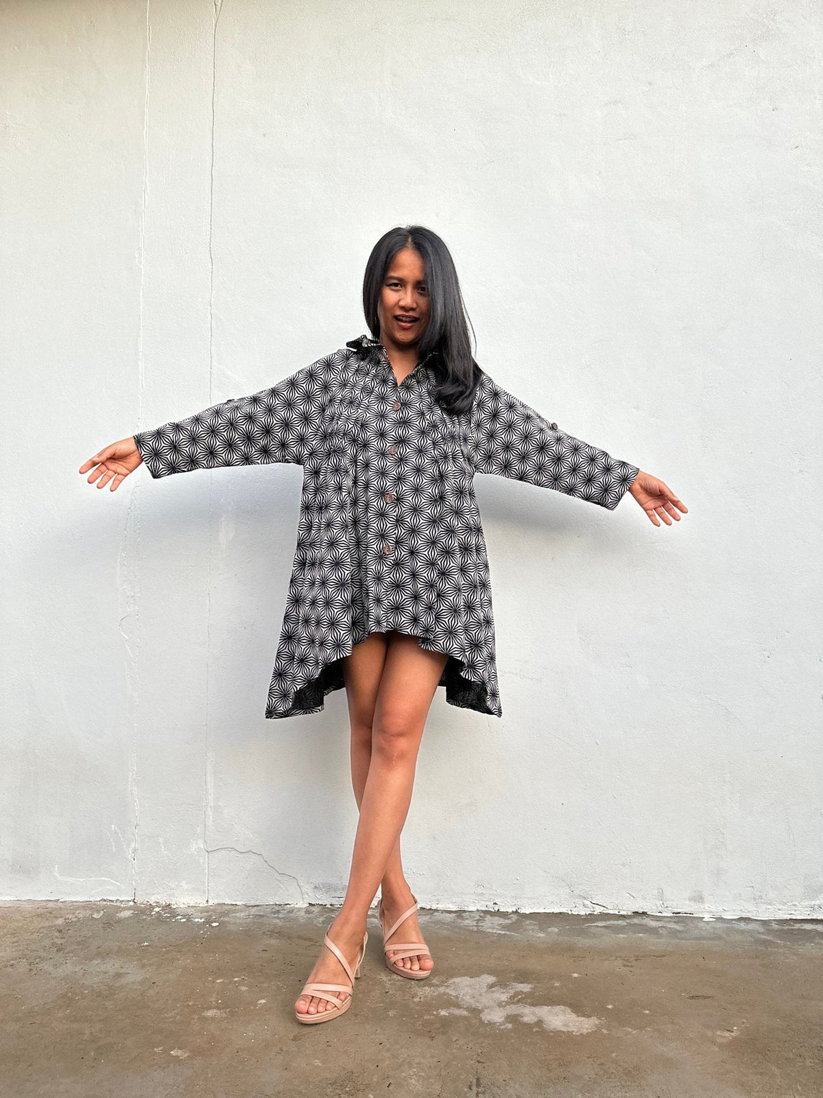 Kaia Starburst Shirt Dress in Gray-KM-4-Mala Handworks