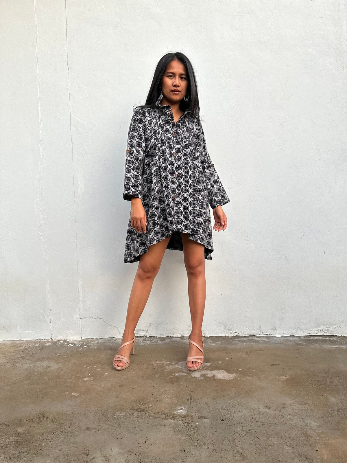 Kaia Starburst Shirt Dress in Gray-KM-4-Mala Handworks