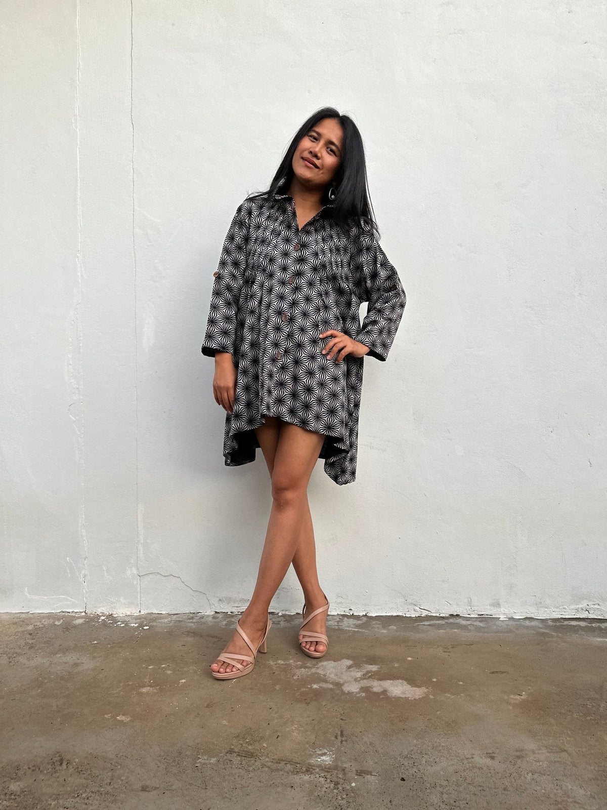 Kaia Starburst Shirt Dress in Gray-KM-4-Mala Handworks