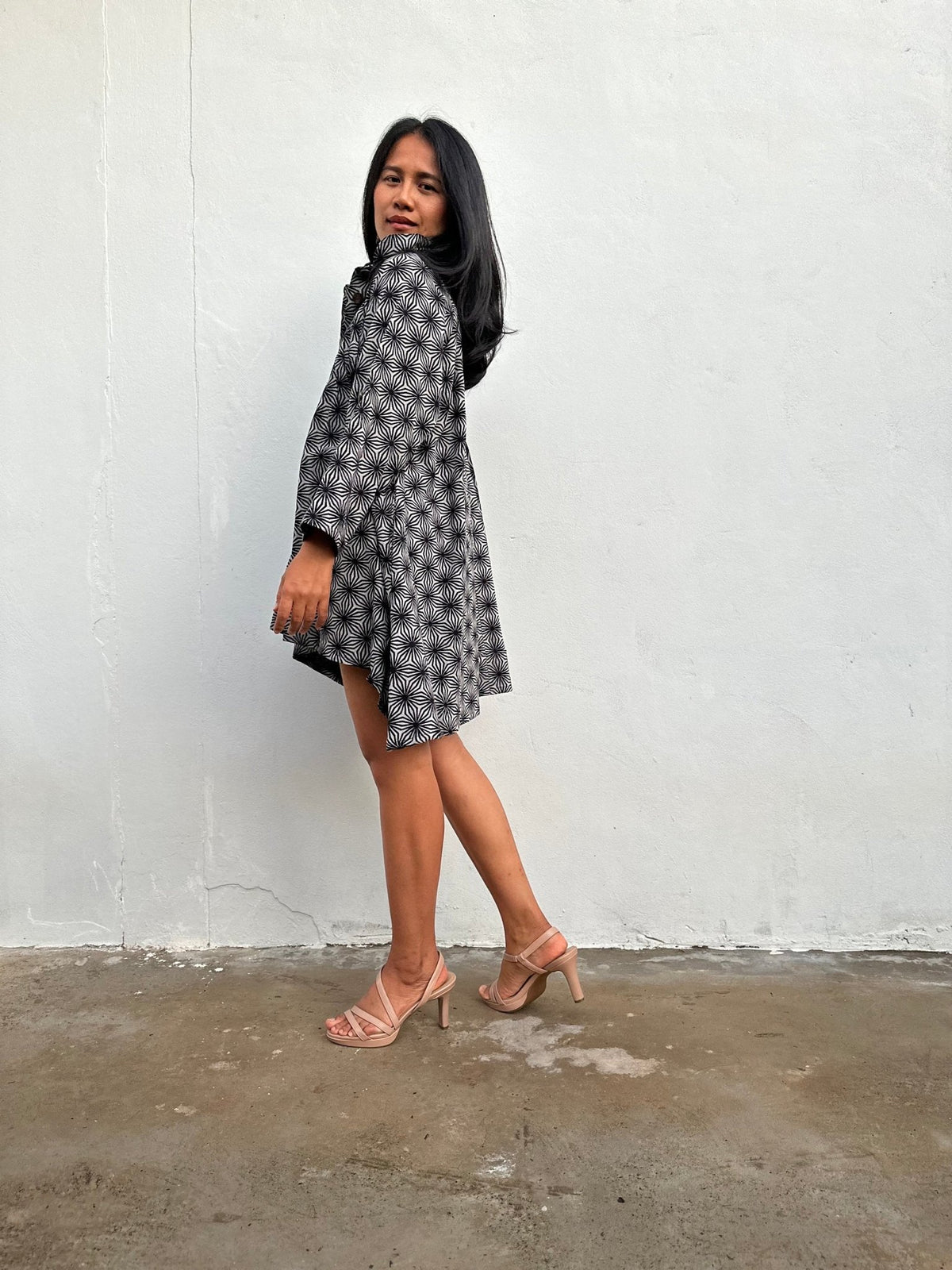 Kaia Starburst Shirt Dress in Gray-KM-4-Mala Handworks