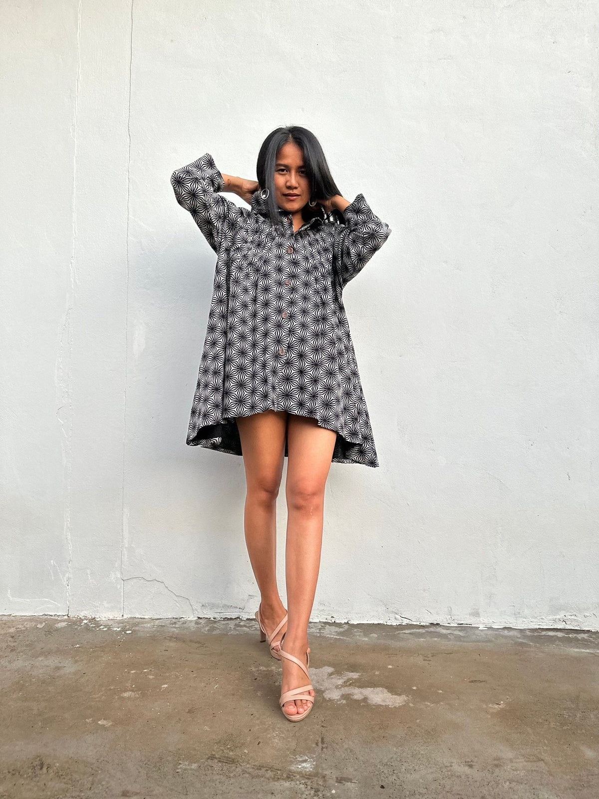 Kaia Starburst Shirt Dress in Gray-KM-4-Mala Handworks