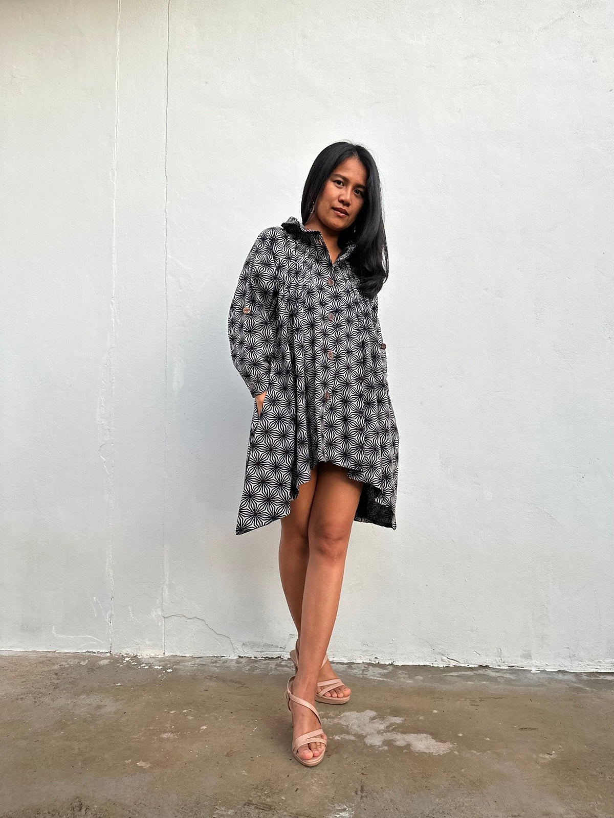 Kaia Starburst Shirt Dress in Gray-KM-4-Mala Handworks