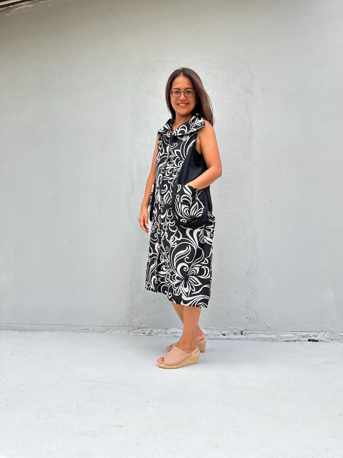 Kaia Vine Sleeveless Dress in Black & Cream-KM-9-Mala Handworks