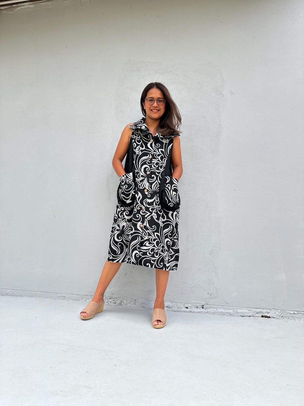 Kaia Vine Sleeveless Dress in Black & Cream-KM-9-Mala Handworks