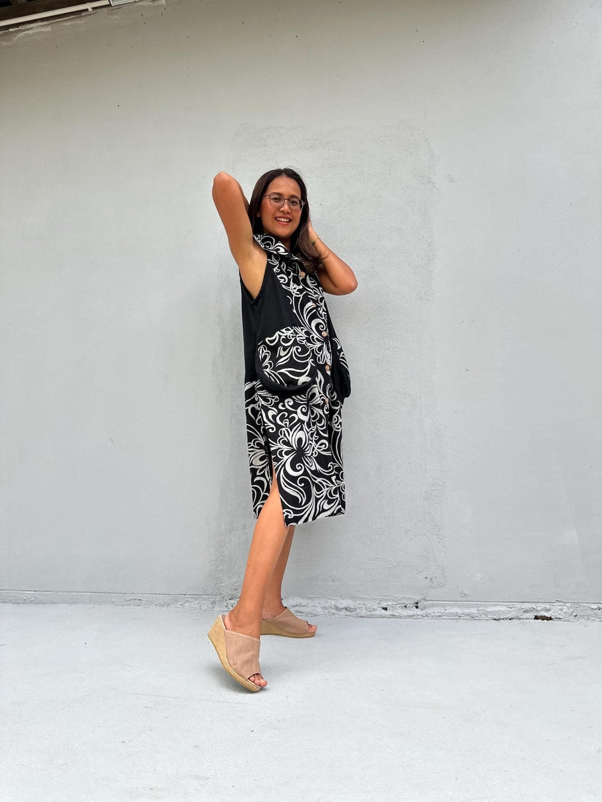 Kaia Vine Sleeveless Dress in Black & Cream-KM-9-Mala Handworks