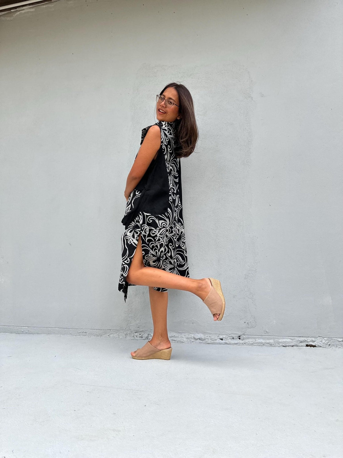 Kaia Vine Sleeveless Dress in Black & Cream-KM-9-Mala Handworks