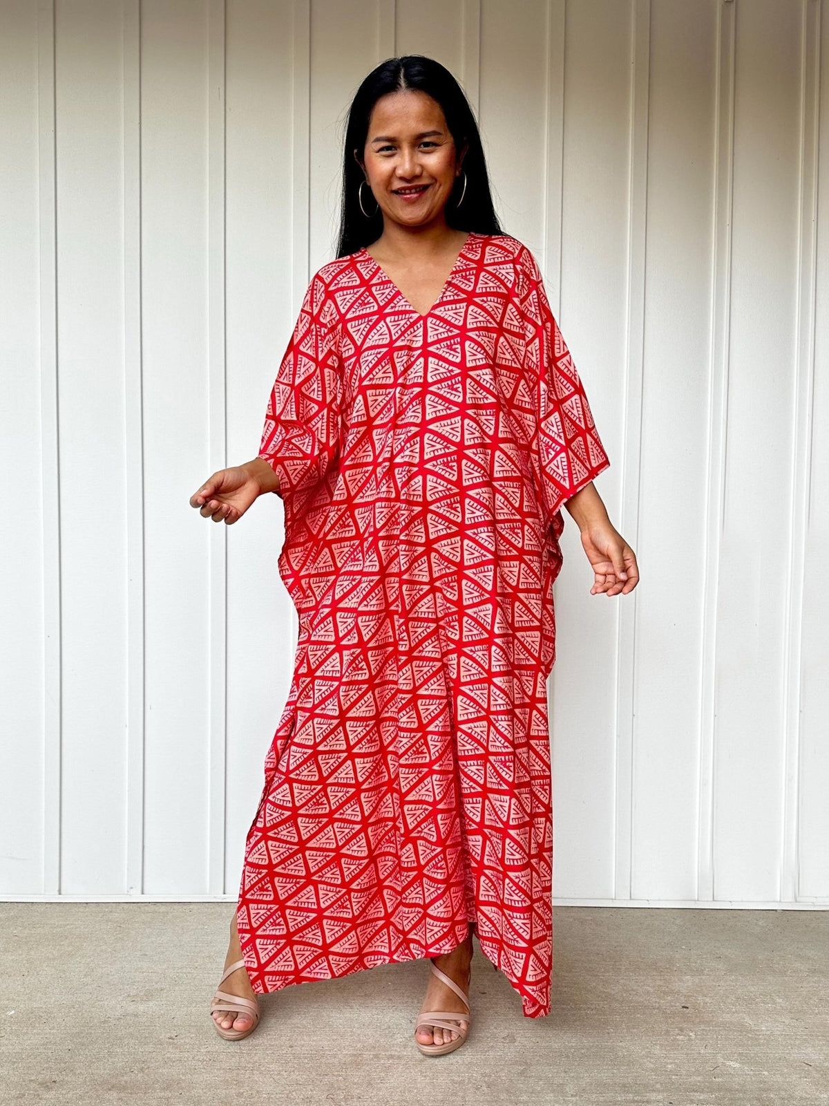 Luna Fan Kaftan in Red-A-237-50-Mala Handworks