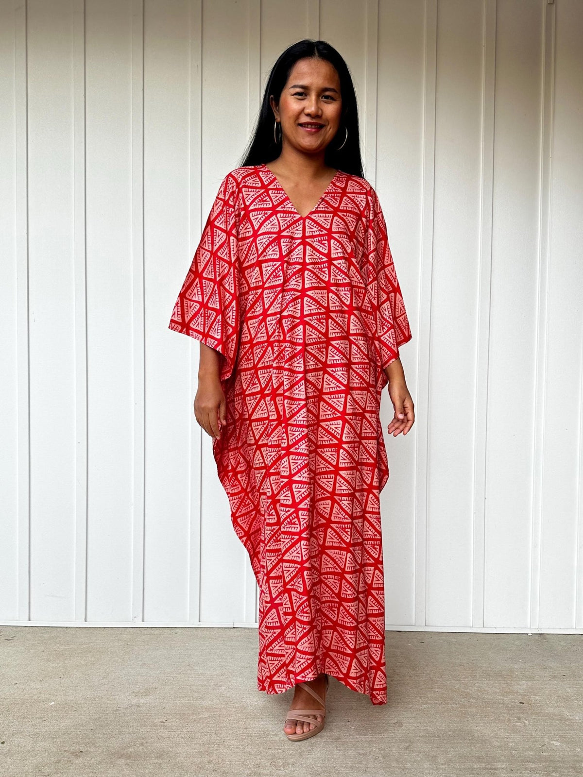 Luna Fan Kaftan in Red-A-237-50-Mala Handworks