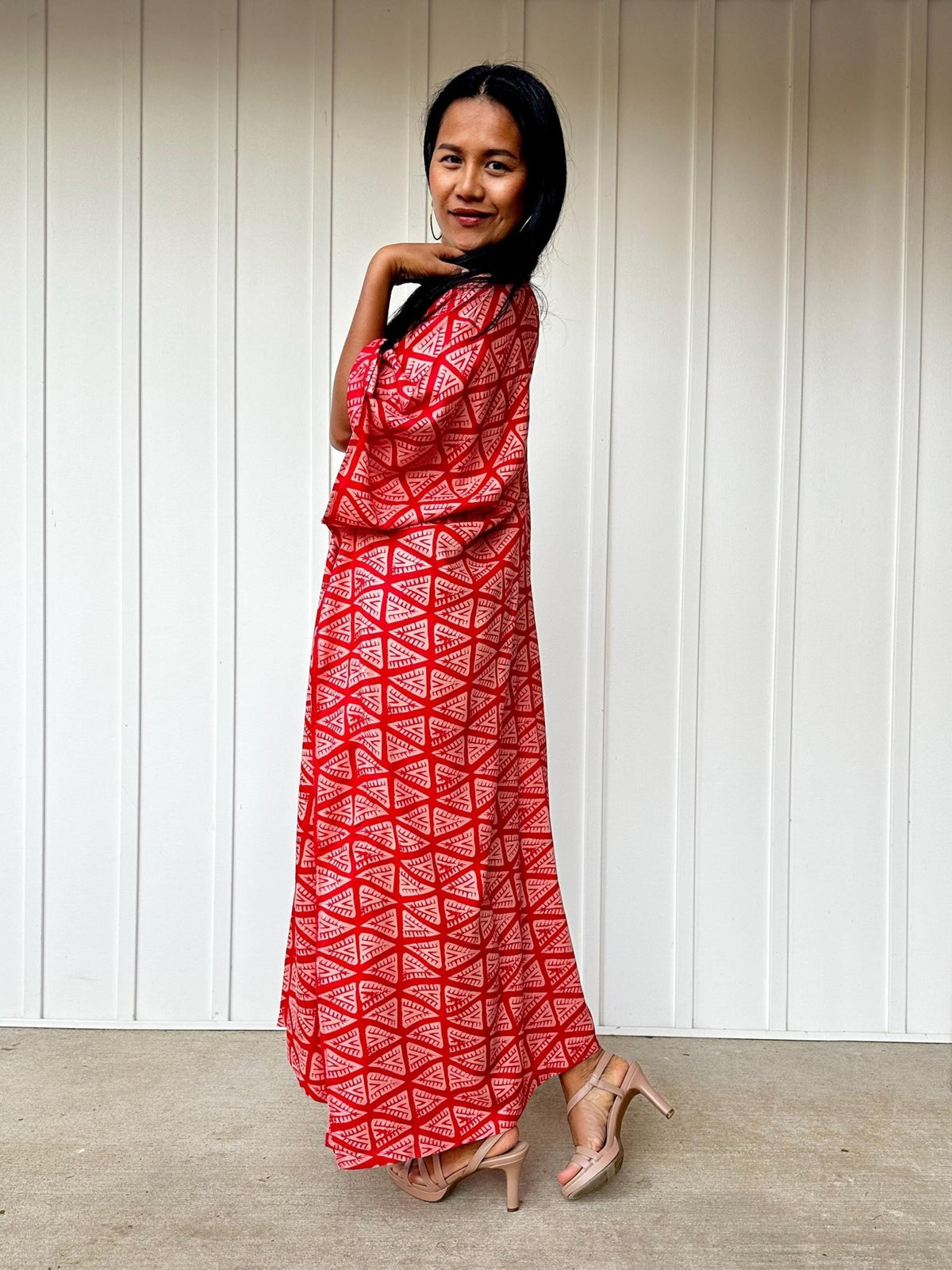 Luna Fan Kaftan in Red-A-237-50-Mala Handworks