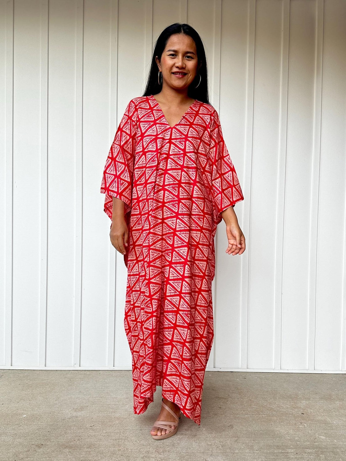 Luna Fan Kaftan in Red-A-237-50-Mala Handworks