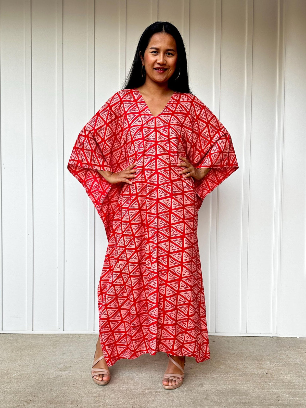 Luna Fan Kaftan in Red-A-237-50-Mala Handworks