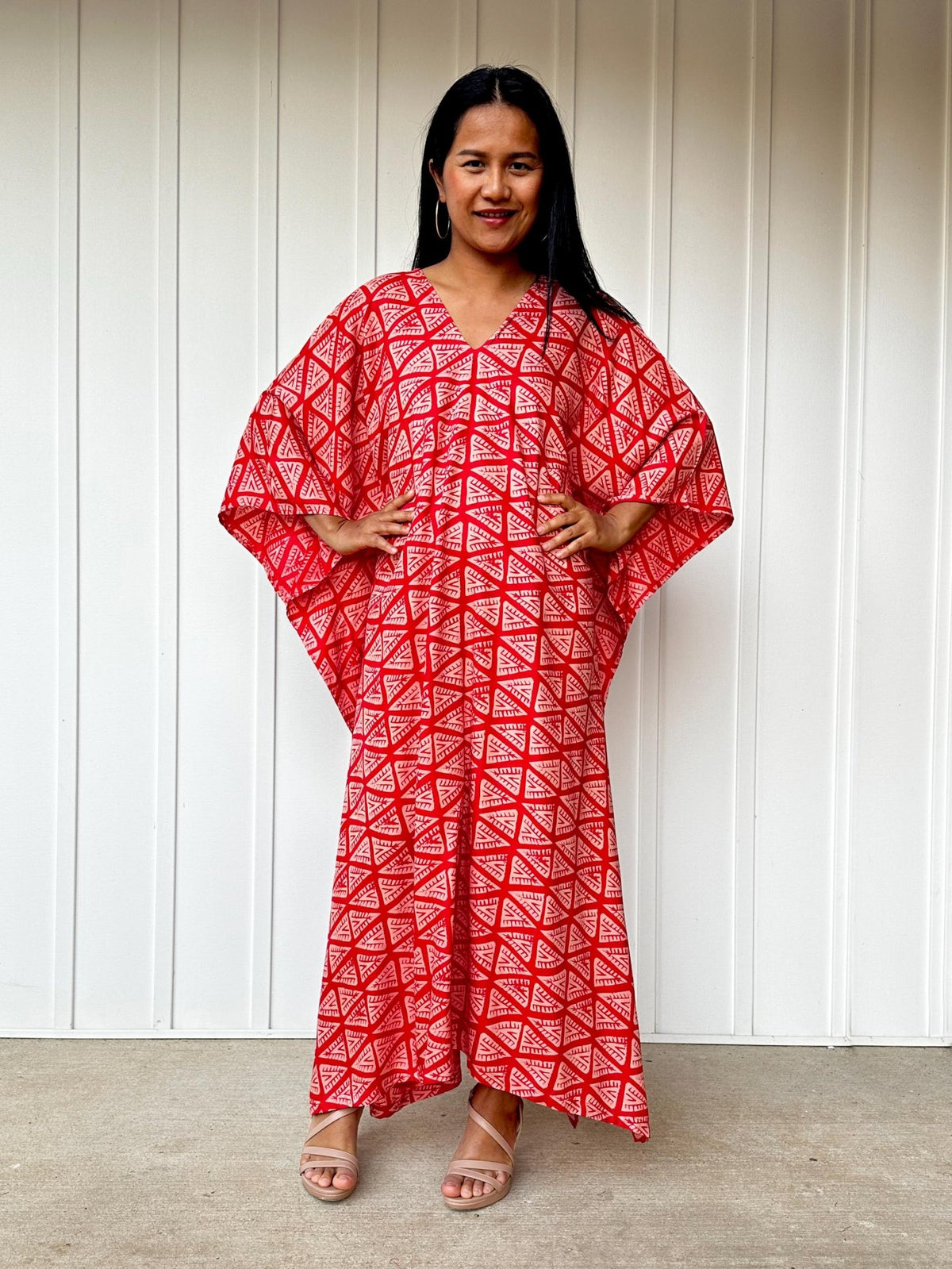 Luna Fan Kaftan in Red-A-237-50-Mala Handworks