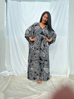 MALA handworks Luna Kaftan in Black and Floral Silkscreen