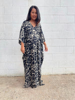 MALA handworks Luna Kaftan in Black and Geometric Silkscreen